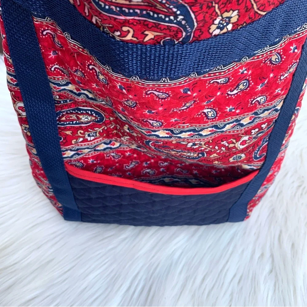 Handmade Red & Blue Paisley Floral Quilted Oversized Tote Purse Bag